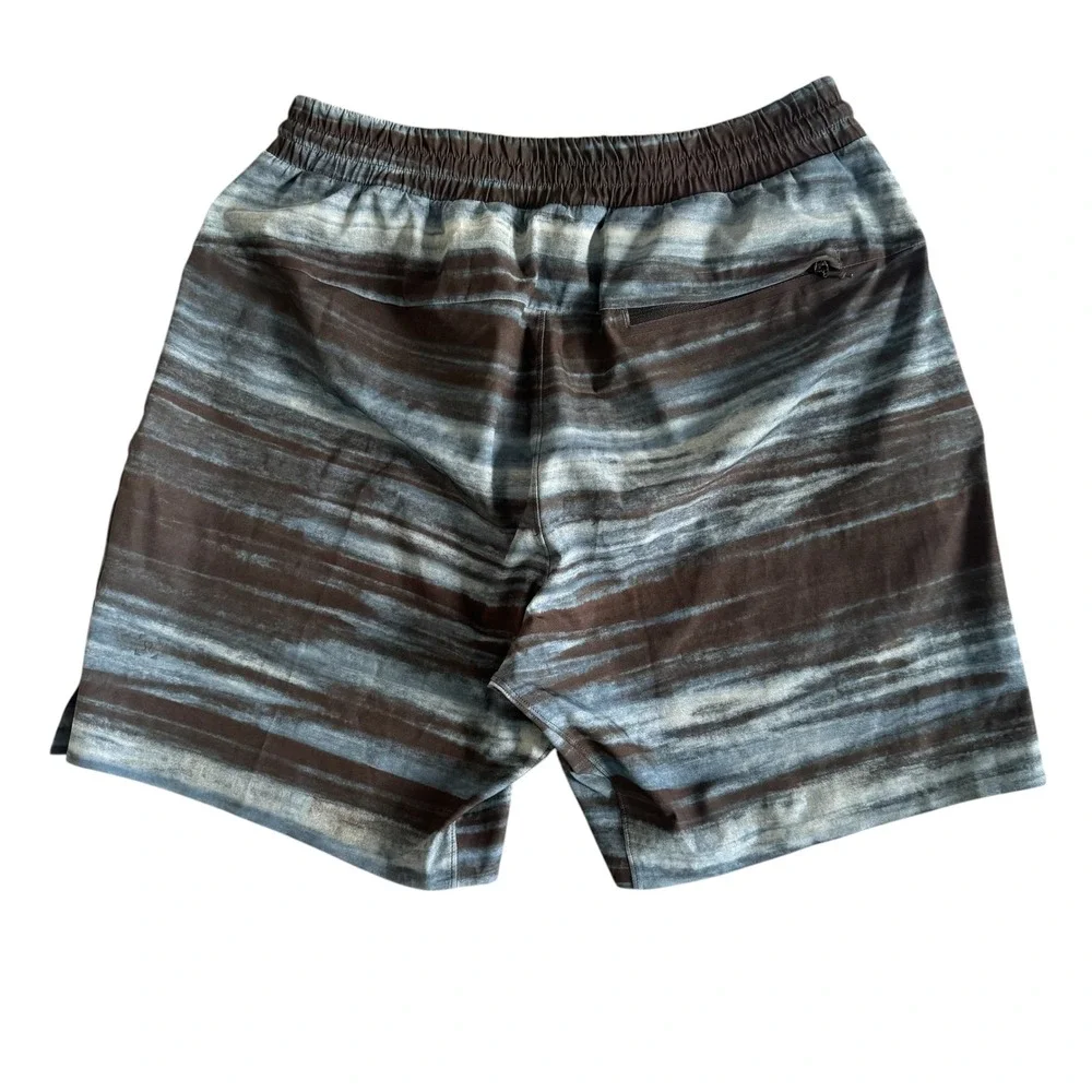 Lululemon Medium 7in Blue Black Lined Men's Athletic Shorts LM7AASSC50218